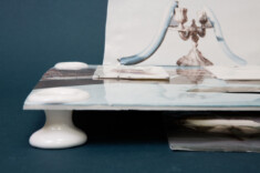 Teneriffa. Porcelain, decal overfired, glaze/porcelain. 2018. 36.5 × 27.5 ×11.7cm. Photo candleholder: Susanne Krebs. Photo: Markus Frietsch. Sold.